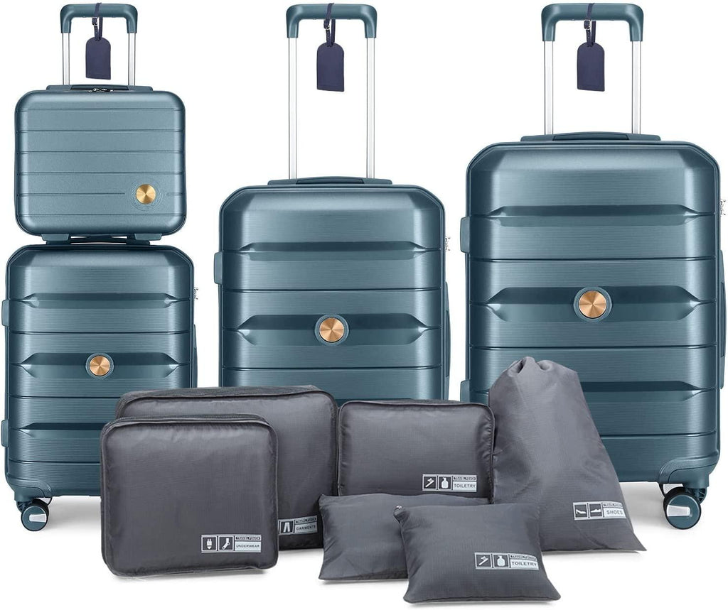 Luggage 3 Piece Set Suitcase Spinner Hardshell Lightweight TSA Lock Carry on 4 Piece Luggage Sets with PP Material (Blue)