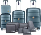 Luggage 3 Piece Set Suitcase Spinner Hardshell Lightweight TSA Lock Carry on 4 Piece Luggage Sets with PP Material (Blue)