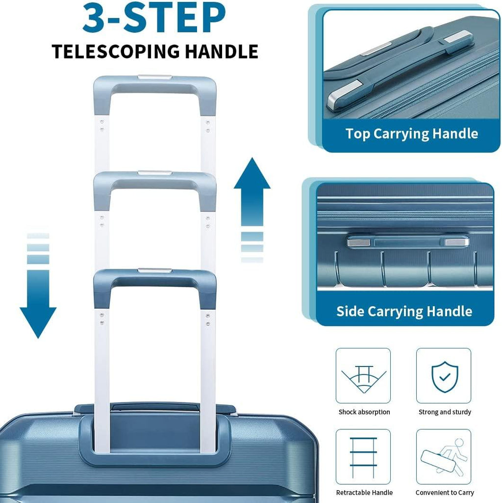 Luggage 3 Piece Set Suitcase Spinner Hardshell Lightweight TSA Lock Carry on 4 Piece Luggage Sets with PP Material (Blue)
