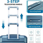 Luggage 3 Piece Set Suitcase Spinner Hardshell Lightweight TSA Lock Carry on 4 Piece Luggage Sets with PP Material (Blue)