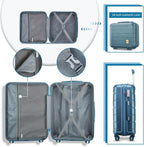 Luggage 3 Piece Set Suitcase Spinner Hardshell Lightweight TSA Lock Carry on 4 Piece Luggage Sets with PP Material (Blue)