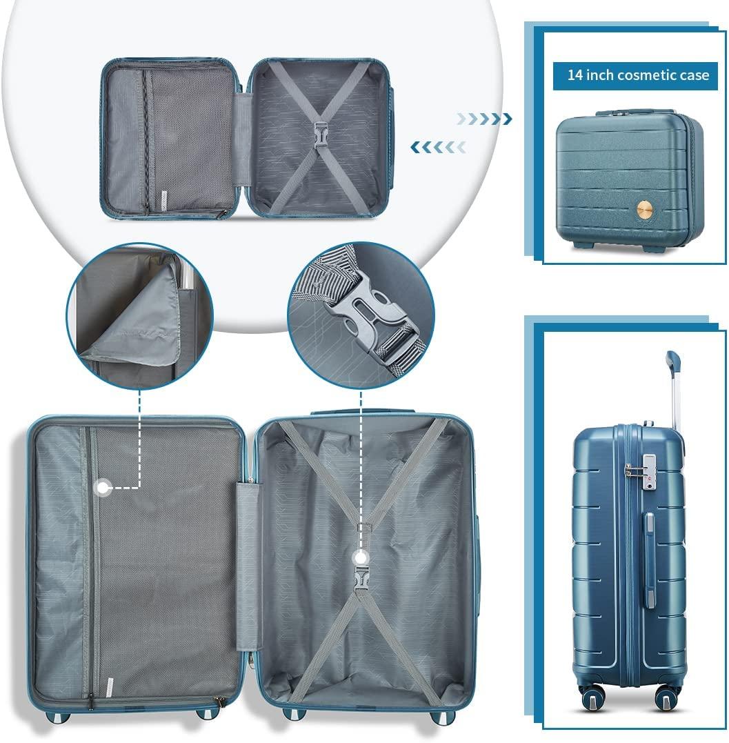 Luggage 3 Piece Set Suitcase Spinner Hardshell Lightweight TSA Lock Carry on 4 Piece Luggage Sets with PP Material (Blue)