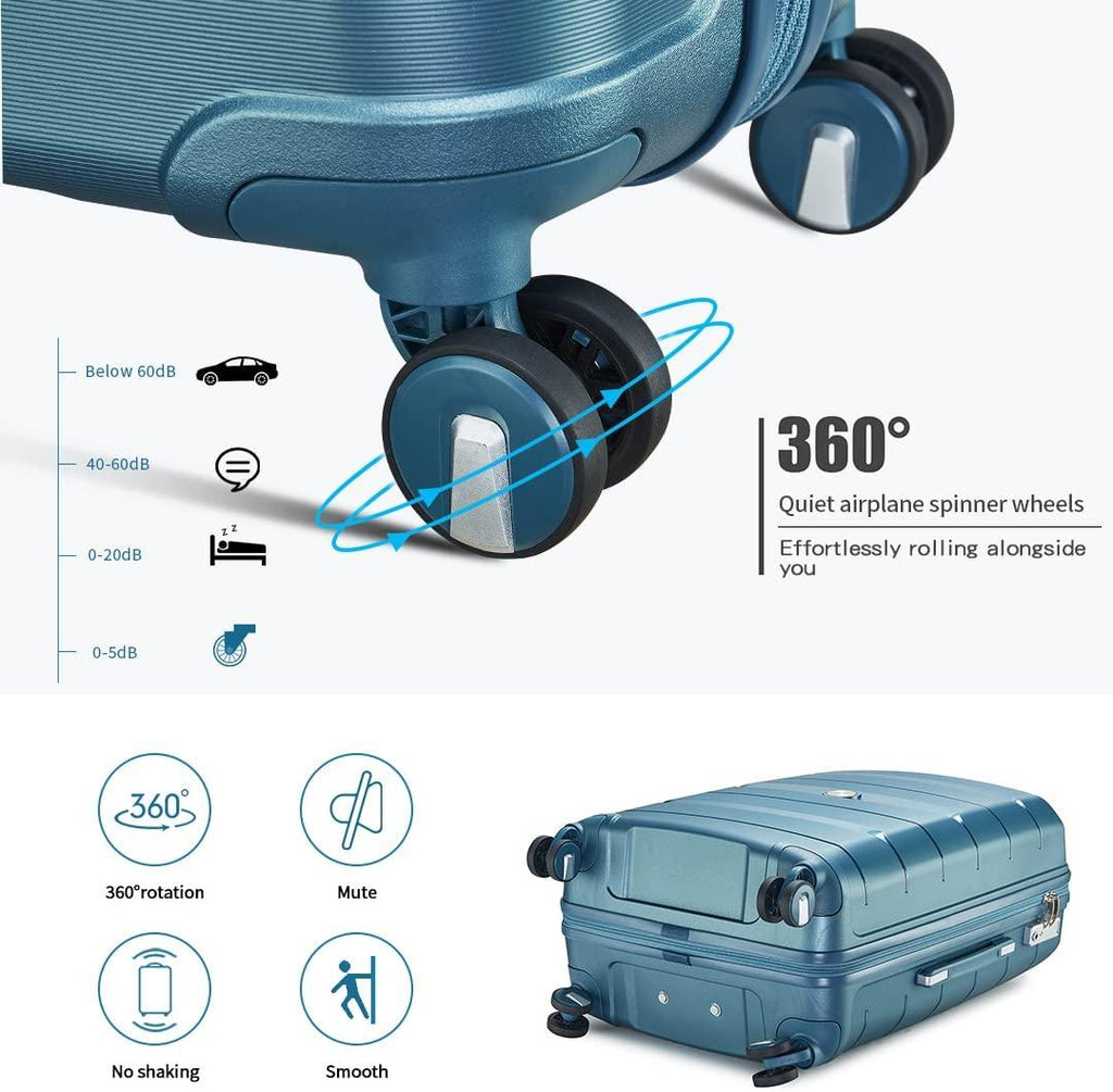 Luggage 3 Piece Set Suitcase Spinner Hardshell Lightweight TSA Lock Carry on 4 Piece Luggage Sets with PP Material (Blue)