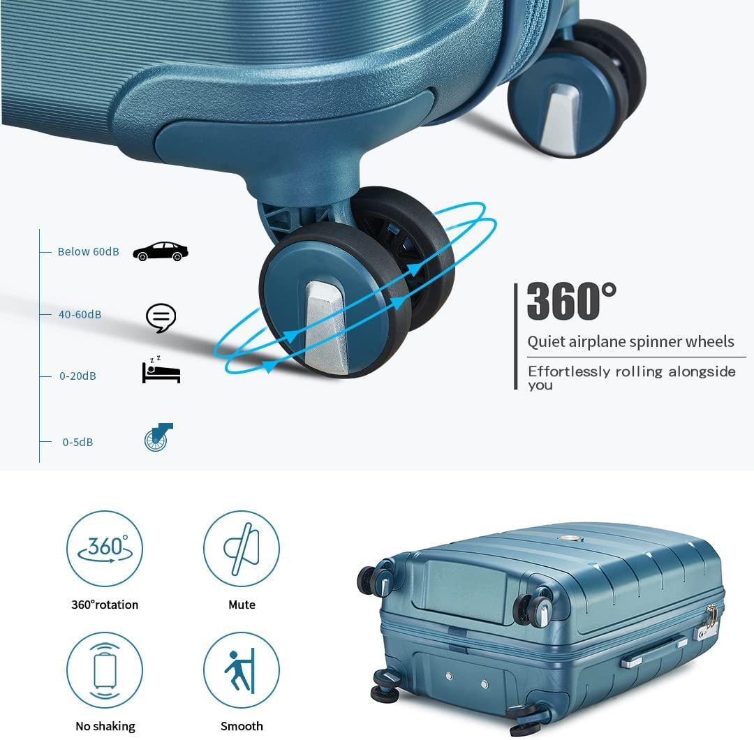 Luggage 3 Piece Set Suitcase Spinner Hardshell Lightweight TSA Lock Carry on 4 Piece Luggage Sets with PP Material (Blue)