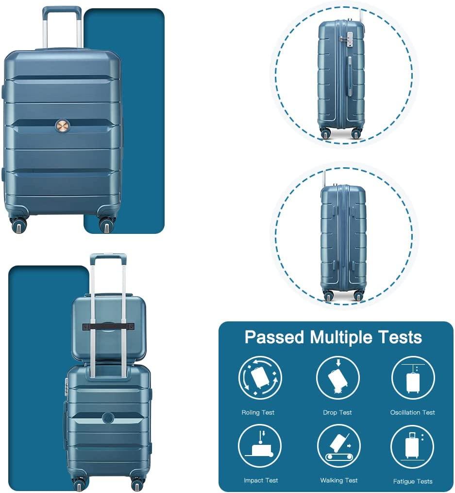 Luggage 3 Piece Set Suitcase Spinner Hardshell Lightweight TSA Lock Carry on 4 Piece Luggage Sets with PP Material (Blue)