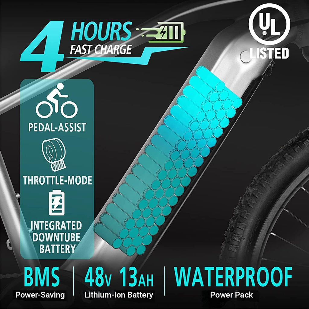 VELOWAVE Electric Bike Adults 500W 27.5'' Ebike 25MPH Mountain E-Bike 48V 13Ah Lithium-Ion Battery Removable  7-Speed UL Certified