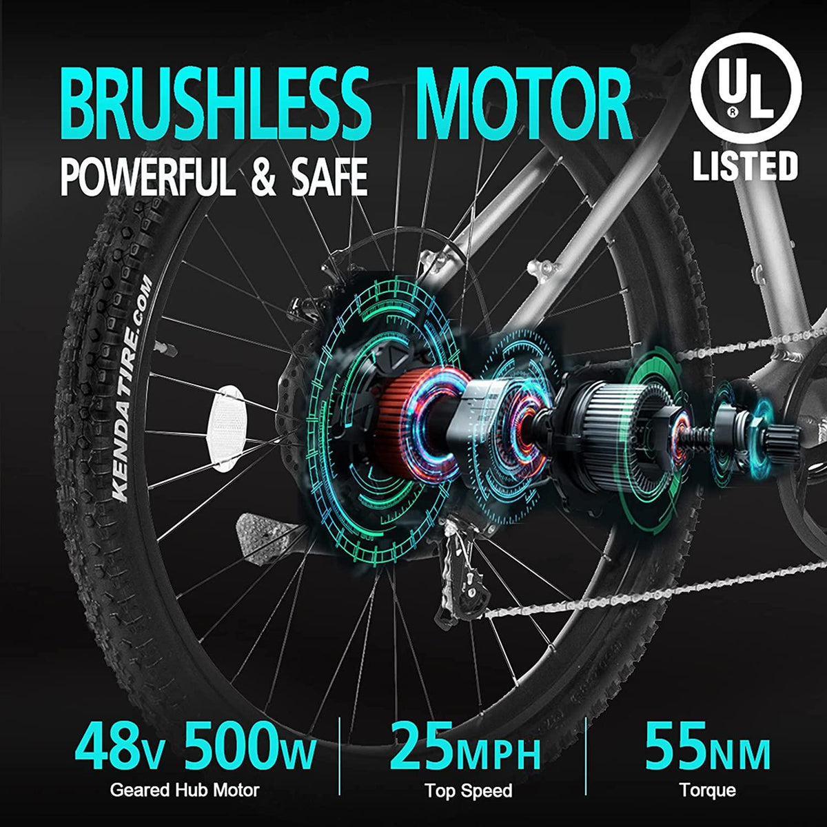 VELOWAVE Electric Bike Adults 500W 27.5'' Ebike 25MPH Mountain E-Bike 48V 13Ah Lithium-Ion Battery Removable  7-Speed UL Certified