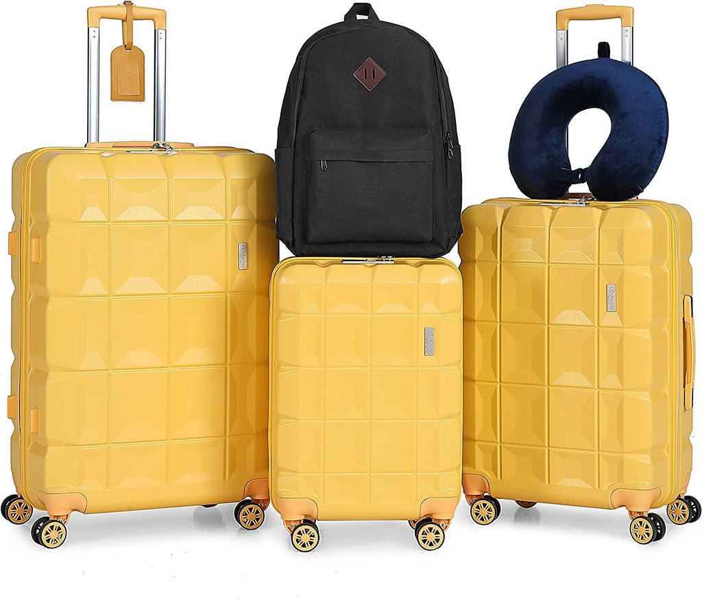 Luggage Sets, Suitcase with Spinner Wheels, Hardside Large Hard Shell 3 Piece Luggage Set, Rolling Travel Suitcases with TSA Lock (Yellow,20/24/28)