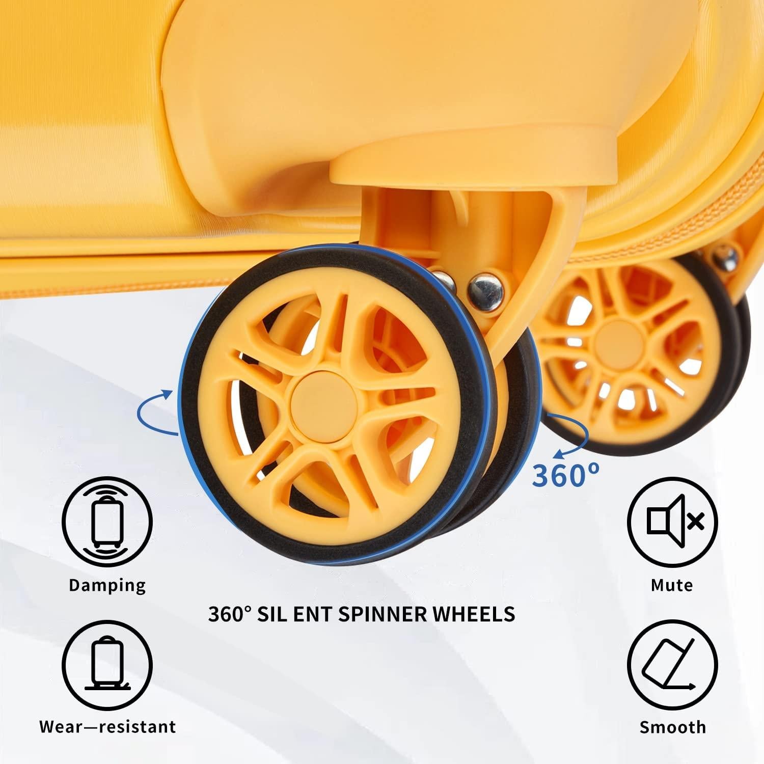 Luggage Sets, Suitcase with Spinner Wheels, Hardside Large Hard Shell 3 Piece Luggage Set, Rolling Travel Suitcases with TSA Lock (Yellow,20/24/28)