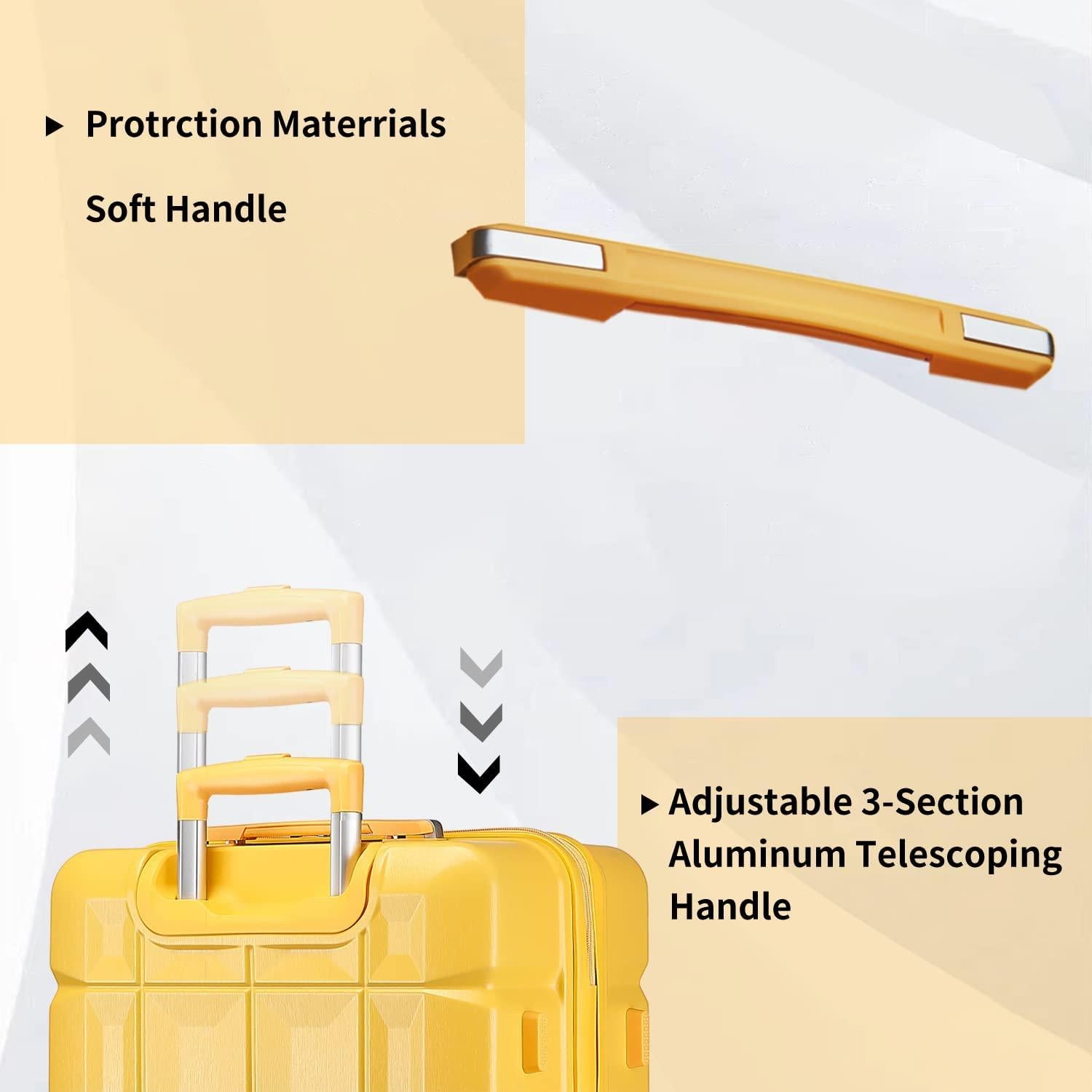 Luggage Sets, Suitcase with Spinner Wheels, Hardside Large Hard Shell 3 Piece Luggage Set, Rolling Travel Suitcases with TSA Lock (Yellow,20/24/28)