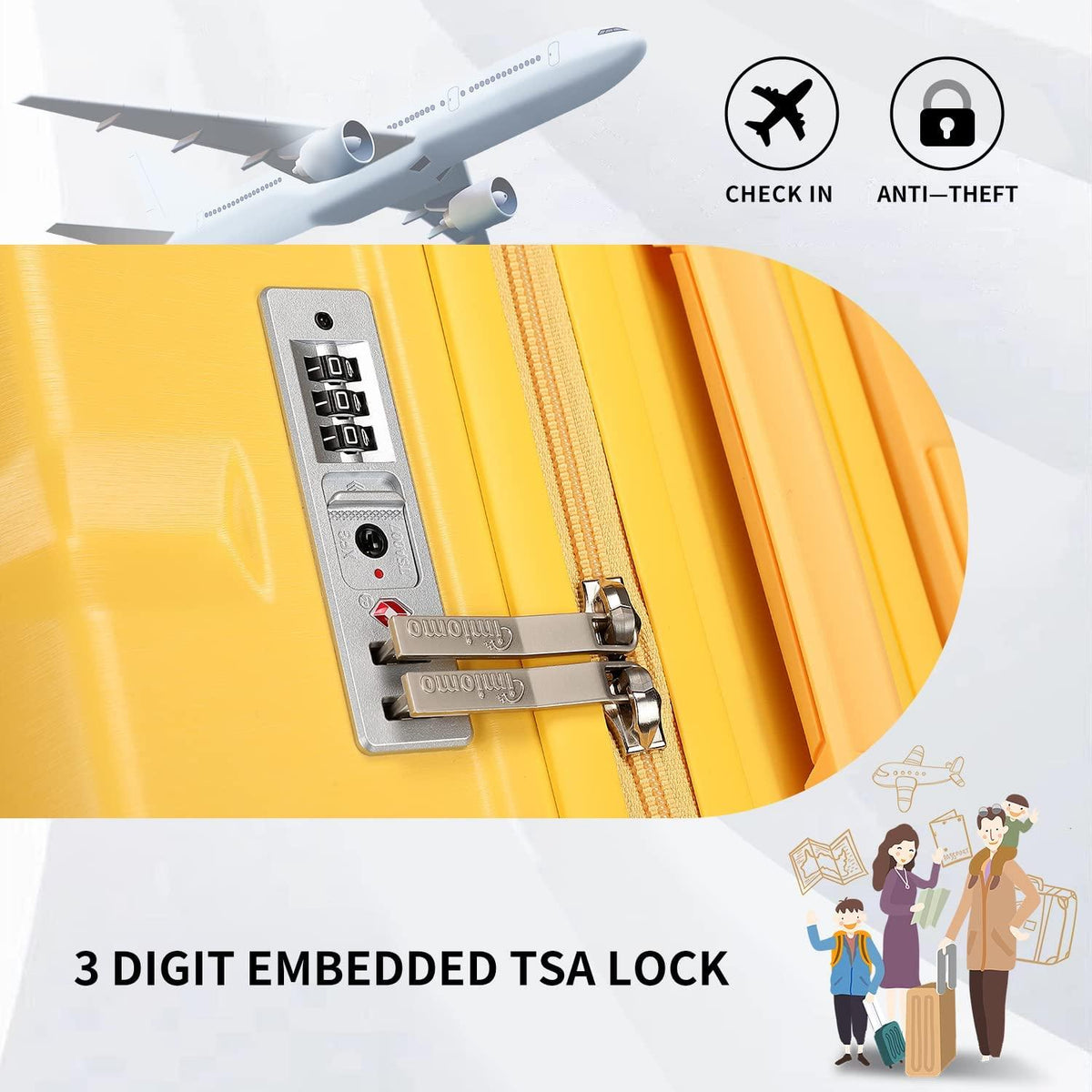 Luggage Sets, Suitcase with Spinner Wheels, Hardside Large Hard Shell 3 Piece Luggage Set, Rolling Travel Suitcases with TSA Lock (Yellow,20/24/28)