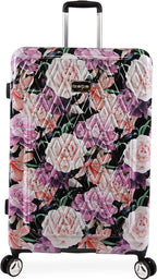 Women's Luggage Marie 29" Hardside Check in Spinner, Black Floral Print, One Size