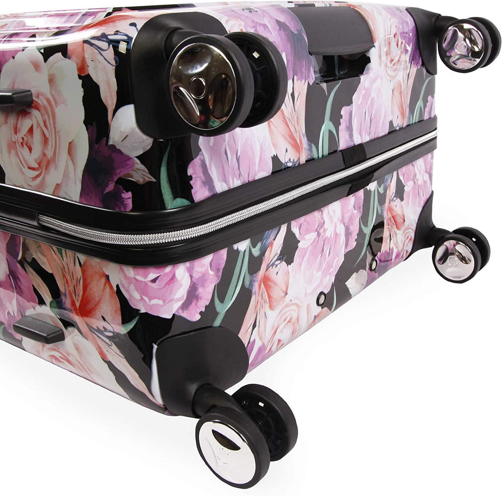 Women's Luggage Marie 29" Hardside Check in Spinner, Black Floral Print, One Size