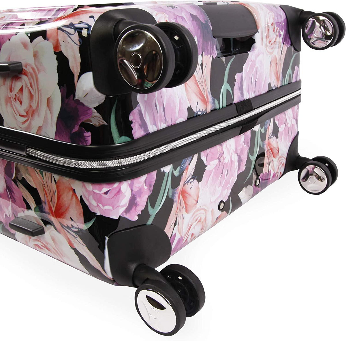 Women's Luggage Marie 29" Hardside Check in Spinner, Black Floral Print, One Size
