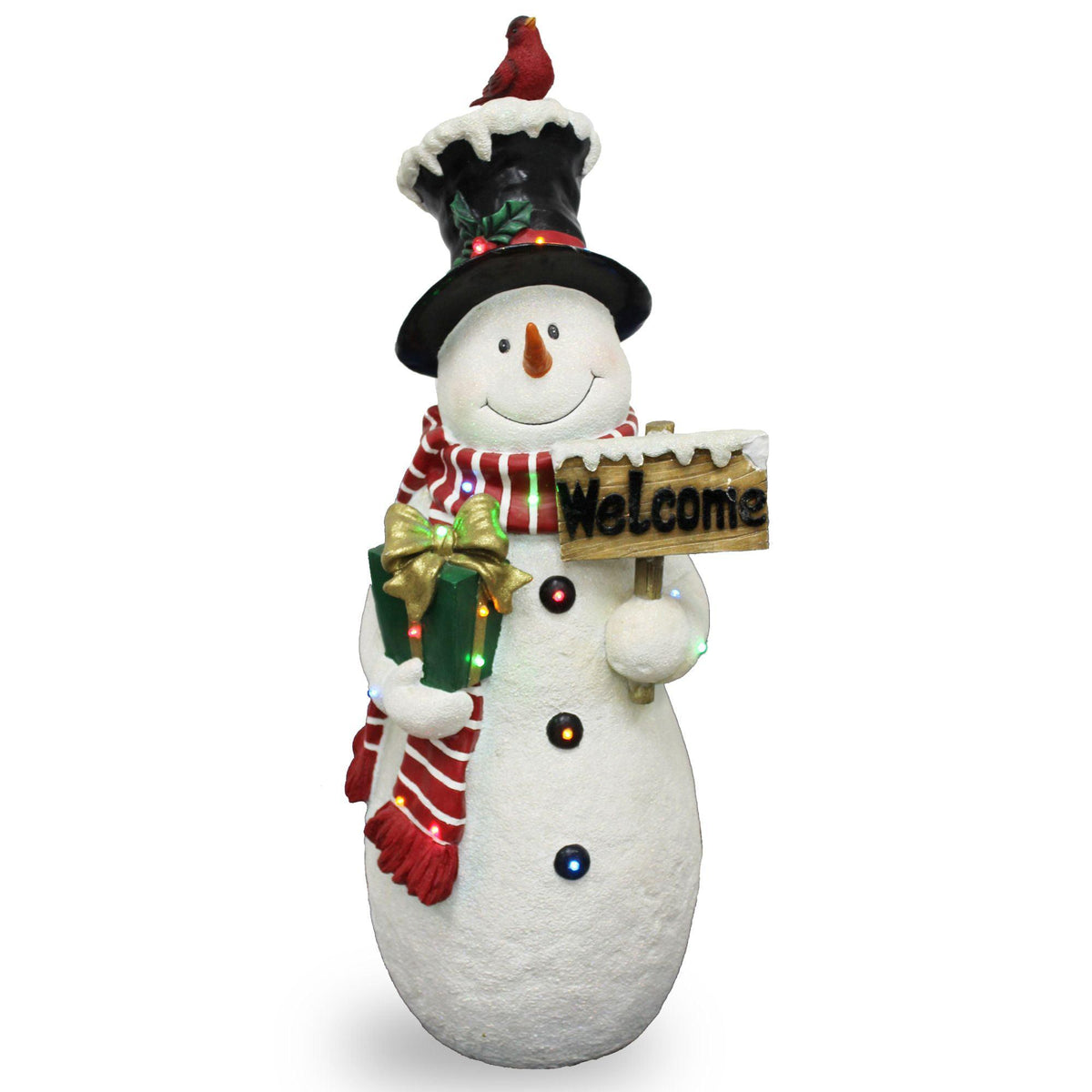 28.5" White Pre-Lit Snowman with Gift Outdoor Christmas Decor