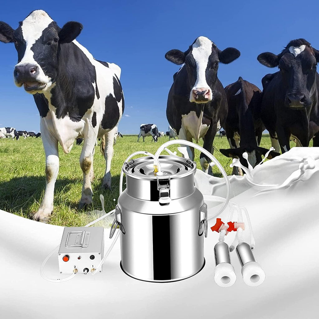 7/14l cow milking machine rechargeable use electric vacuum pulsation suction pump milker machine suitable for farms or daily family portable with brush milk lining (14l)