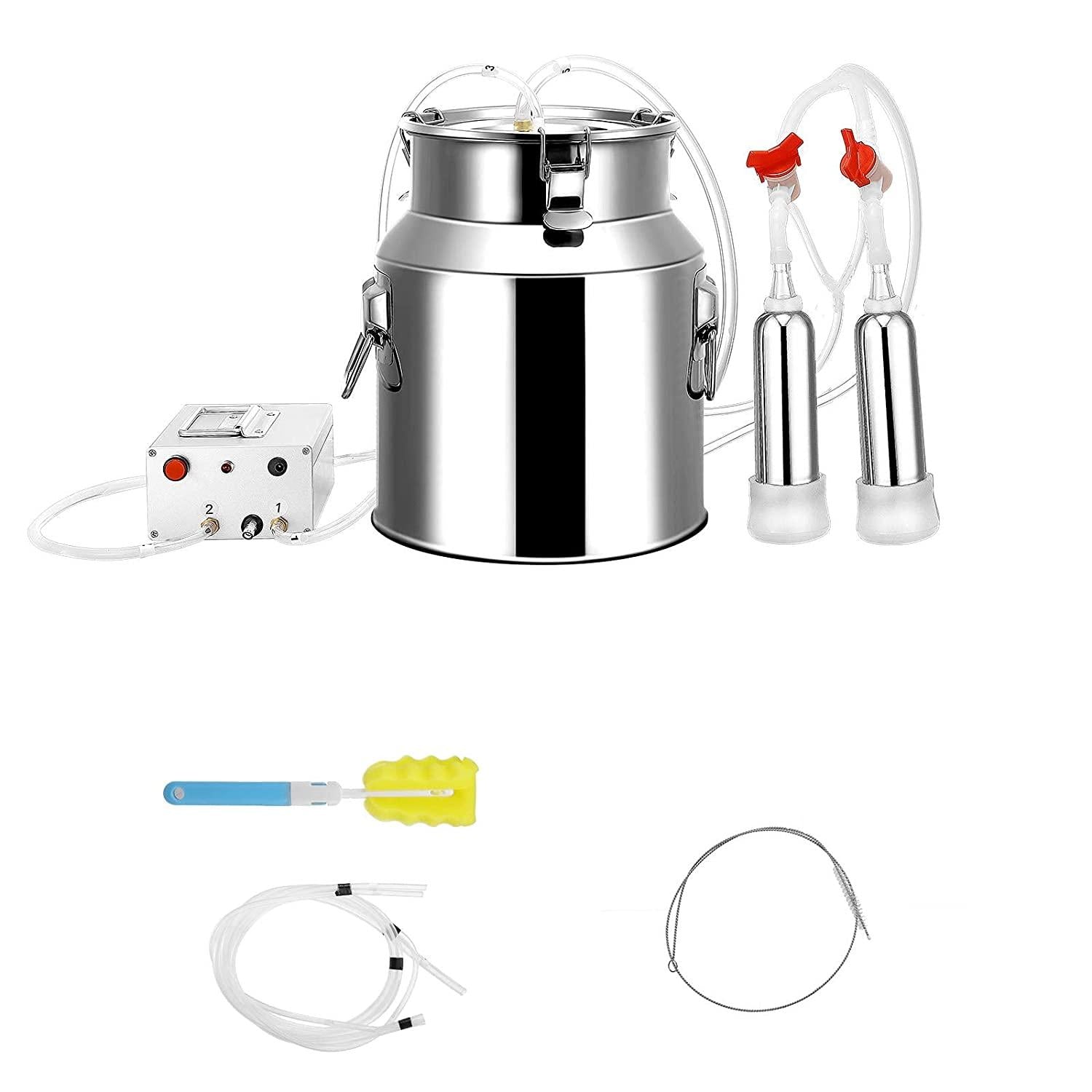 7/14l cow milking machine rechargeable use electric vacuum pulsation suction pump milker machine suitable for farms or daily family portable with brush milk lining (14l)