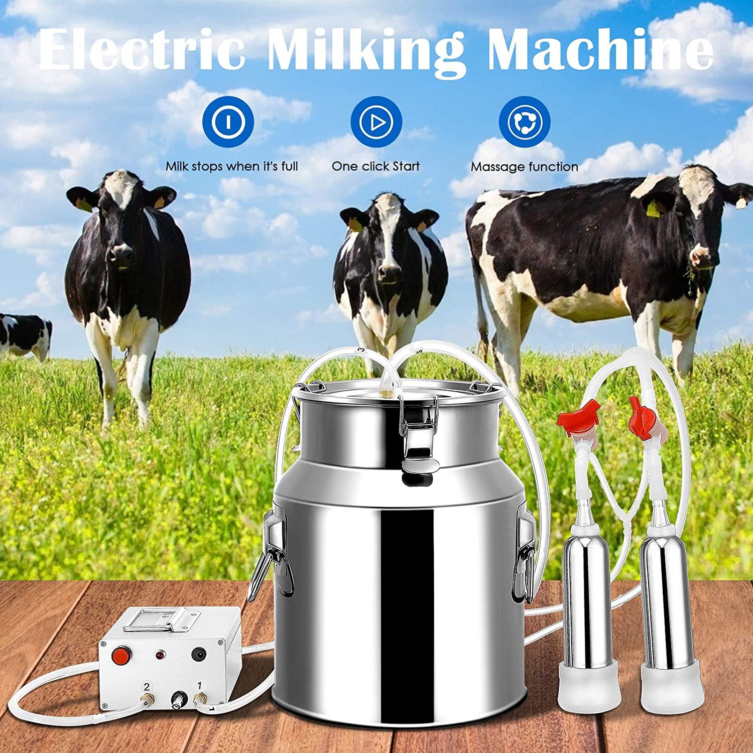 7/14l cow milking machine rechargeable use electric vacuum pulsation suction pump milker machine suitable for farms or daily family portable with brush milk lining (14l)