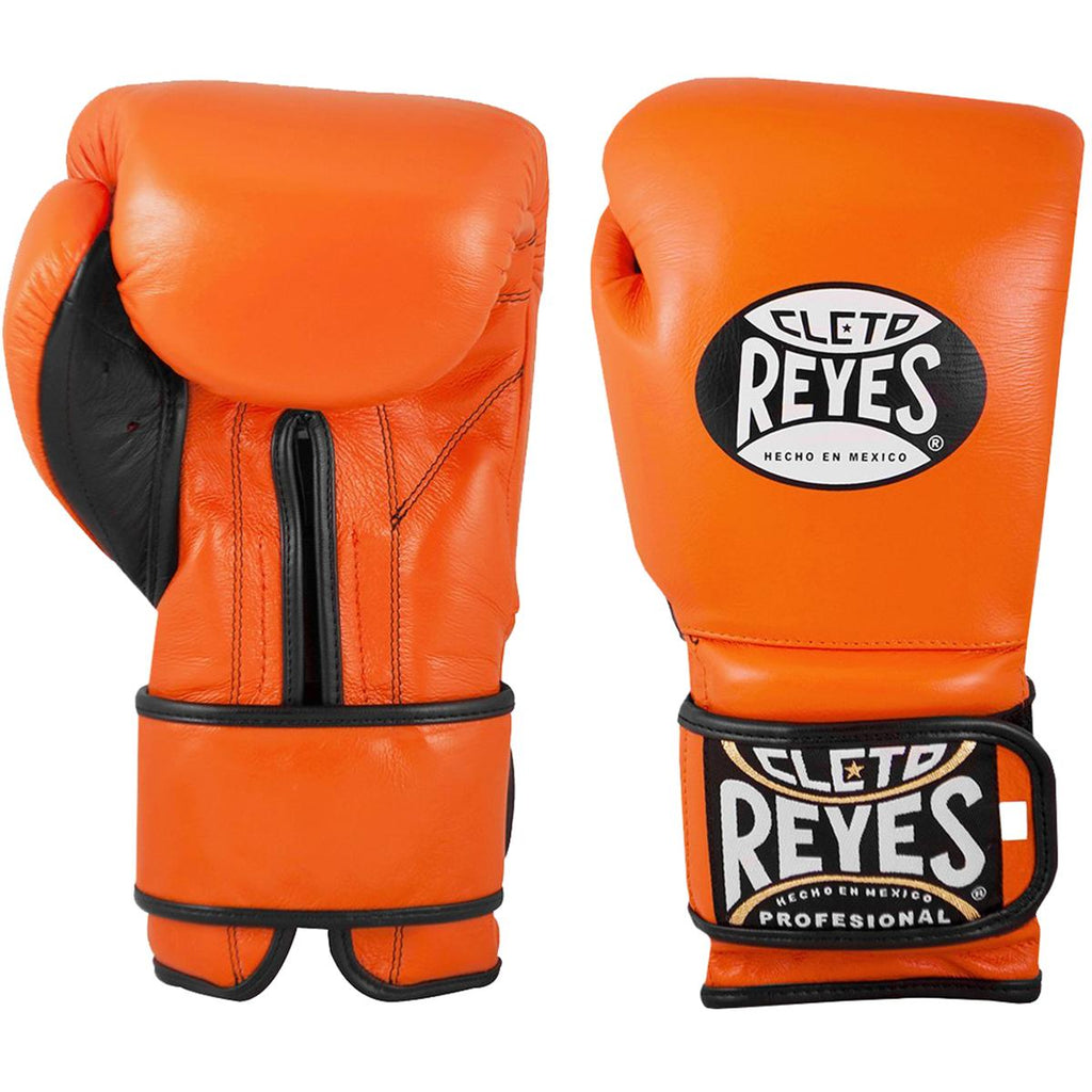 Cleto Reyes Hook and Loop Leather Training Boxing Gloves - 12 oz. - Tiger Orange