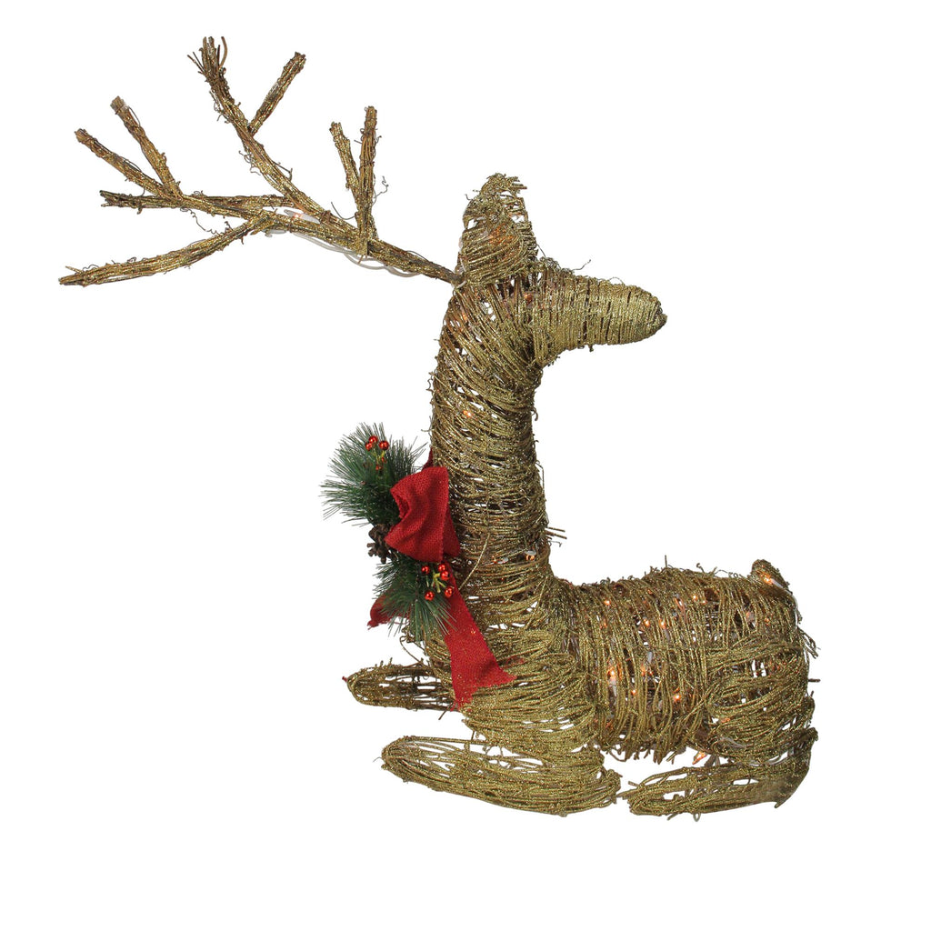 30" Pre-Lit Gold Reindeer with Bow Outdoor Christmas Decor
