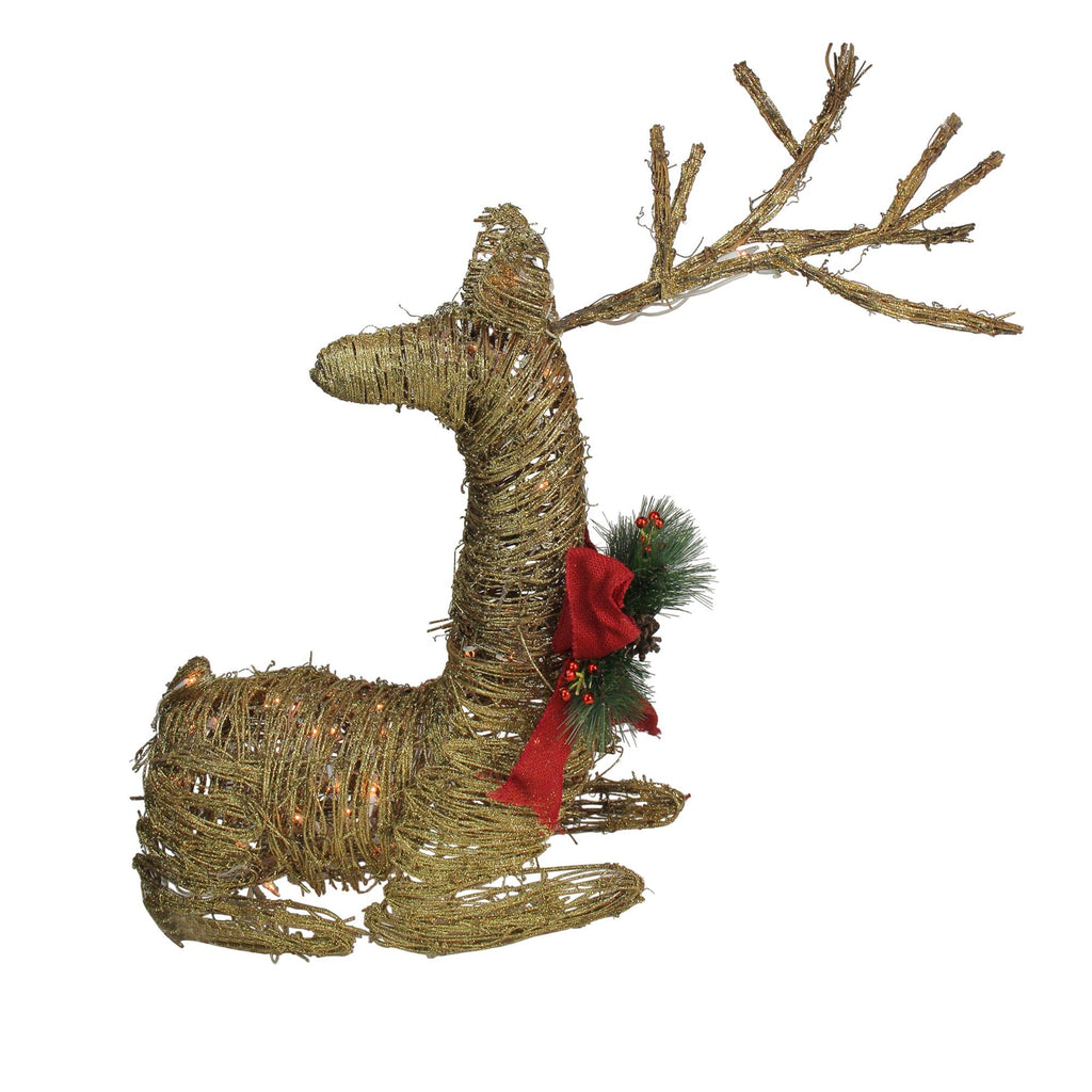 30" Pre-Lit Gold Reindeer with Bow Outdoor Christmas Decor