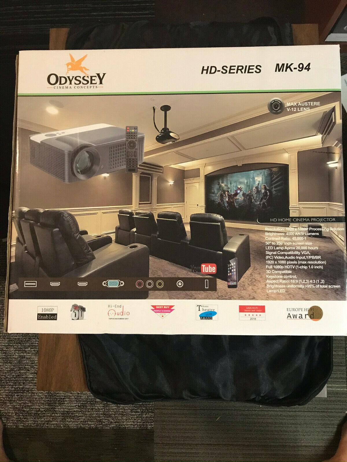 new odyssey high definition tv projector mk-94 hd &amp; rt-90 3d hd 72" 3d screen