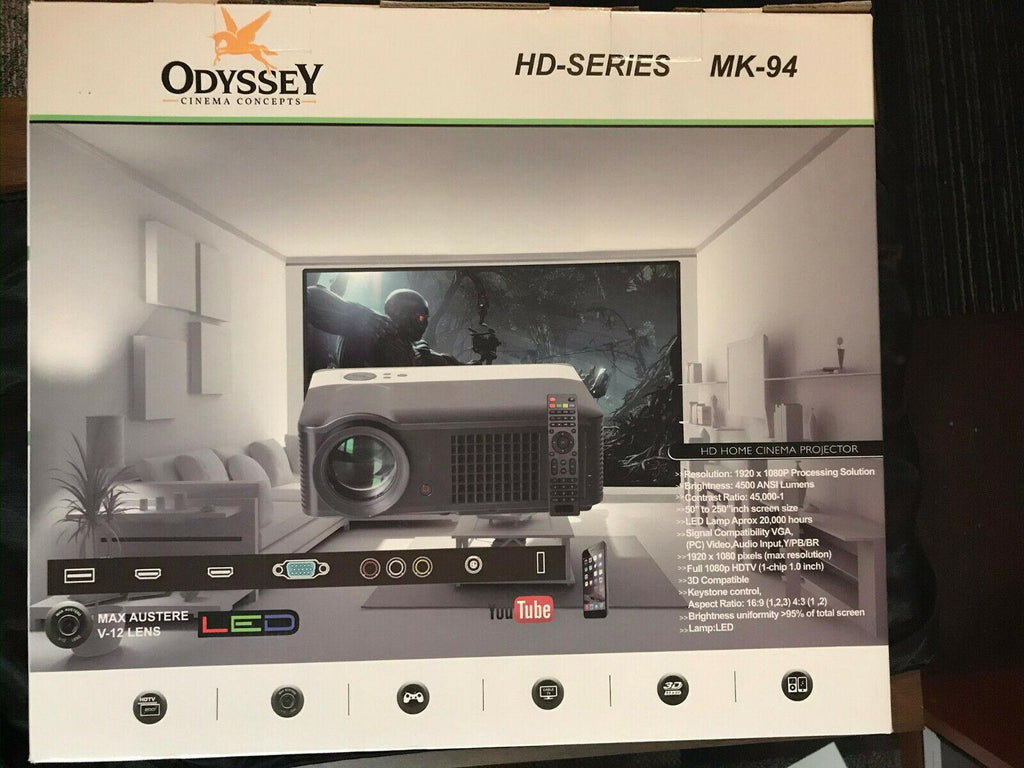 new odyssey high definition tv projector mk-94 hd &amp; rt-90 3d hd 72" 3d screen