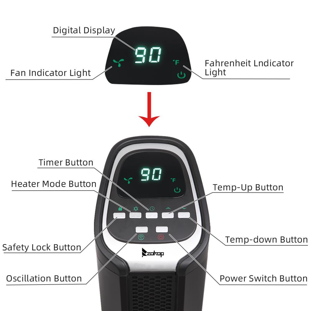 1500W Electric Infrared Heater, 24" Portable Fast Heating Space Personal Heater with Remote Control, 2 Element Quartz Electric Fireplace Heater with Adjustable Thermostat for Home Office, S8641