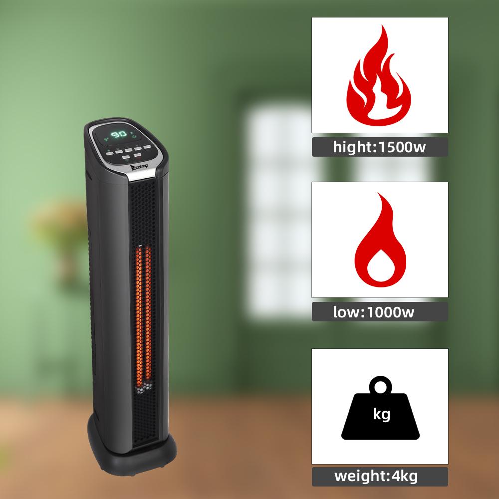 Electric Infrared Heater for Home, 750W/1500W Portable Quiet Tower Heater w/2 Element Quartz, Small Personal Heater for Desk with Adjustable Thermostat, Heater Fan for Home, Indoor Use, Black, S8645