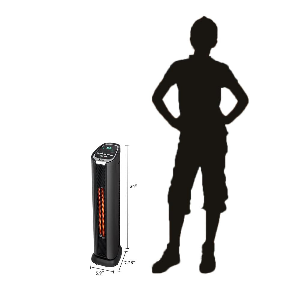 Electric Infrared Heater for Home, 750W/1500W Portable Quiet Tower Heater w/2 Element Quartz, Small Personal Heater for Desk with Adjustable Thermostat, Heater Fan for Home, Indoor Use, Black, S8645