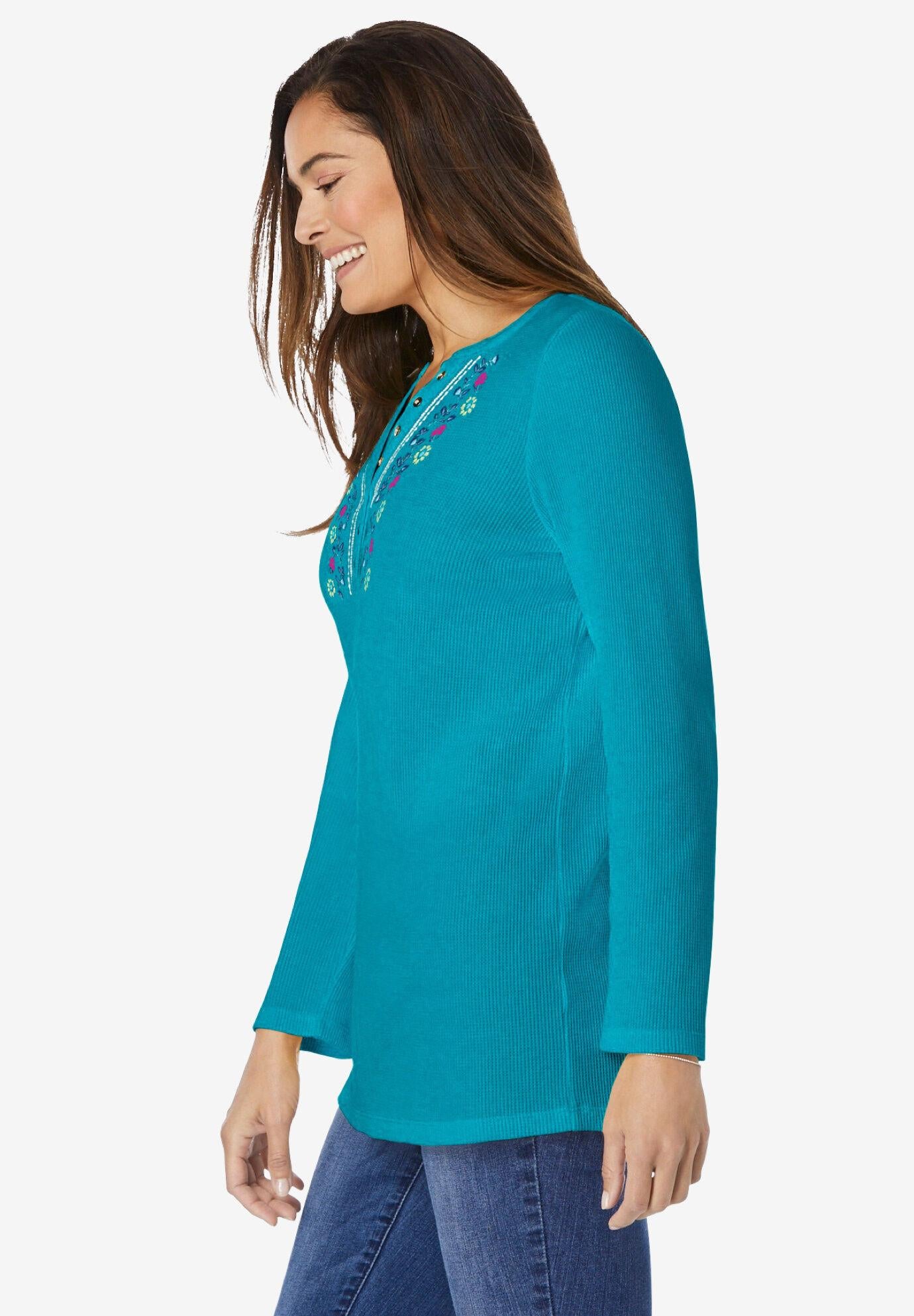 embroidered thermal henley tee