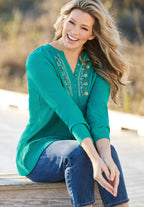 embroidered thermal henley tee