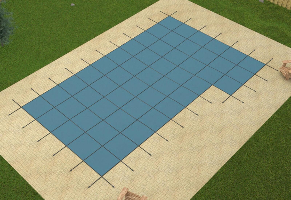 gli rectangle mesh swimming pool safety cover w/ 4x8 right flush &amp; wood anchors
