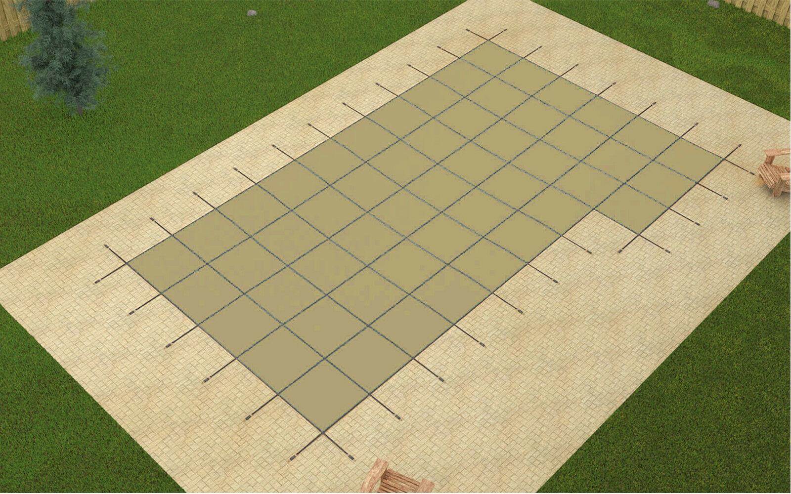 gli rectangle mesh swimming pool safety cover w/ 4x8 right flush &amp; wood anchors