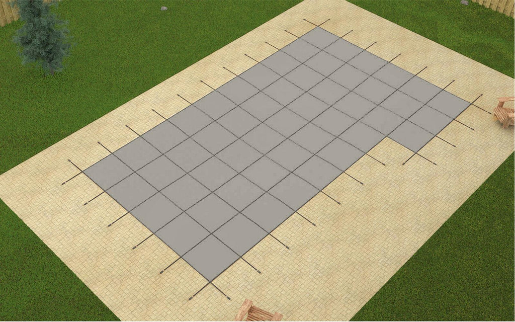 gli rectangle mesh swimming pool safety cover w/ 4x8 right flush &amp; wood anchors