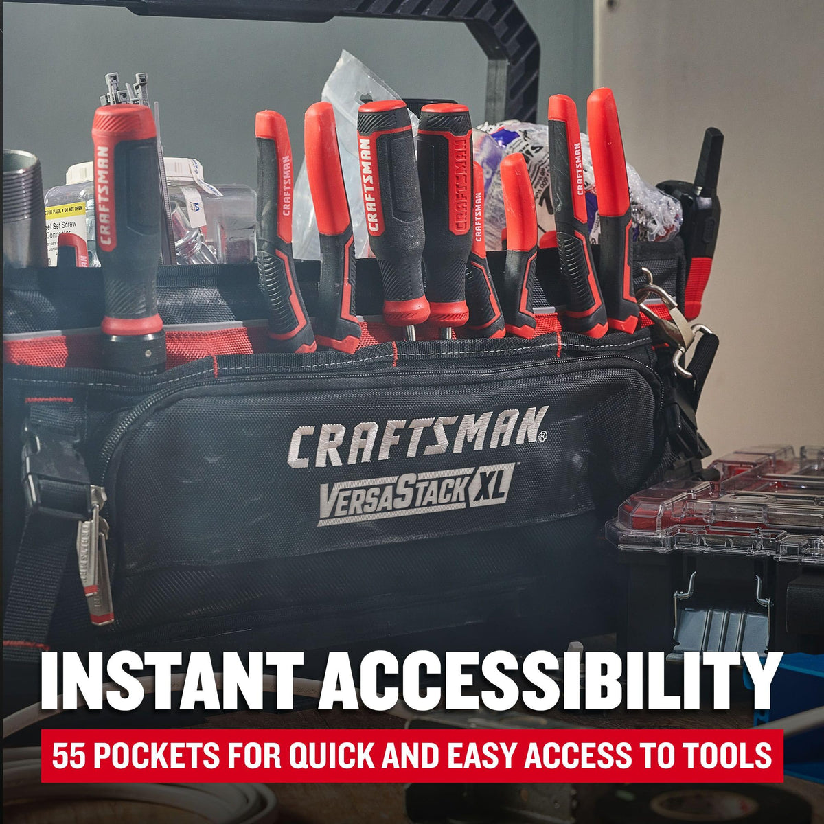 VERSASTACK XL Tool Bag, 22.5”, Durable Polyester, Black and Red (CMST21450)