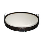 Iconic Pet Rattan / Wicker Round Pet Bed with Handles in Varying Sizes, Dog /Cat Bed made of Woven, Pliable Rattan, Metal Frame Chaise, Indoor / Outdoor LounFurniture, Water Resistant Cushion Cover