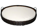 Iconic Pet Rattan / Wicker Round Pet Bed with Handles in Varying Sizes, Dog /Cat Bed made of Woven, Pliable Rattan, Metal Frame Chaise, Indoor / Outdoor LounFurniture, Water Resistant Cushion Cover
