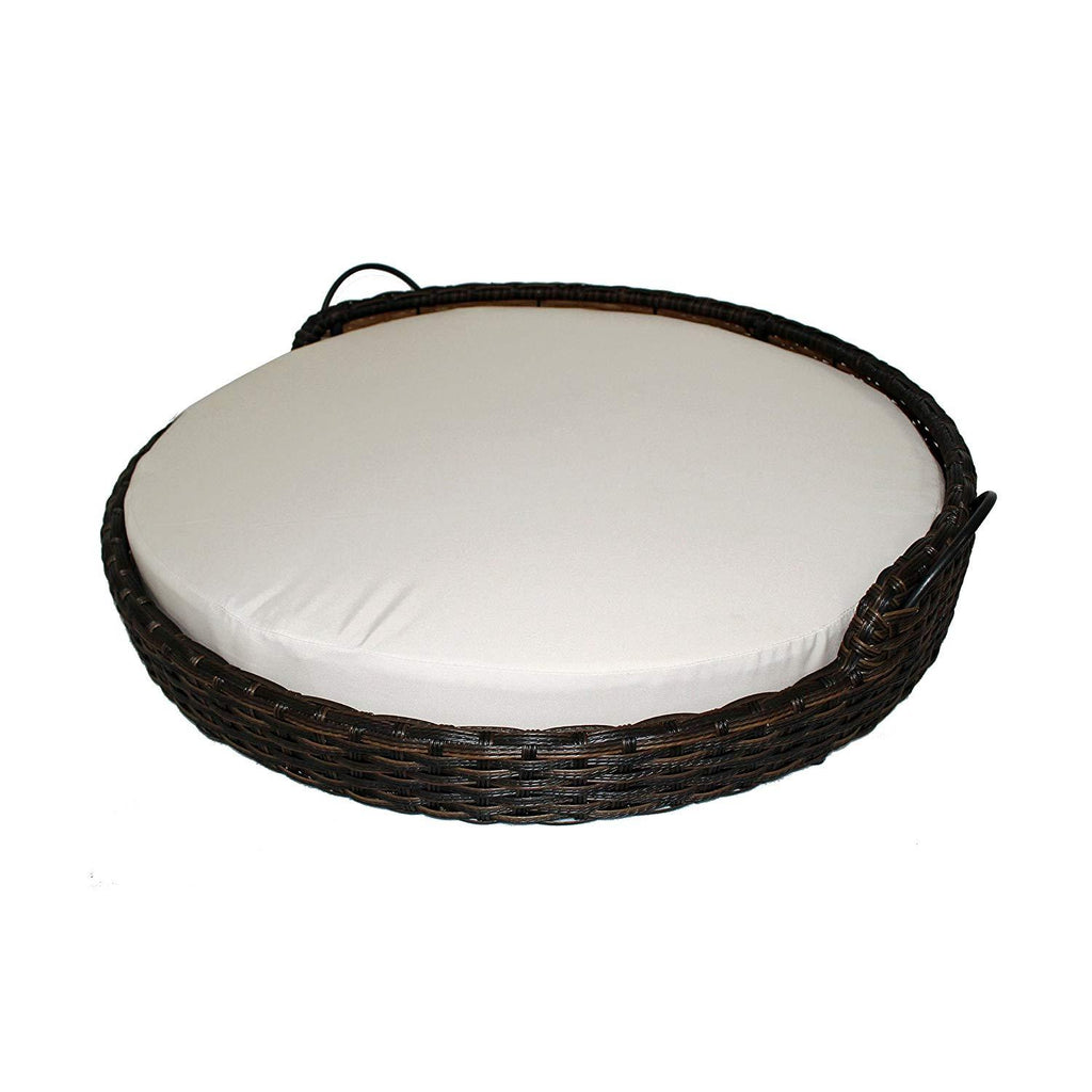 Iconic Pet Rattan / Wicker Round Pet Bed with Handles in Varying Sizes, Dog /Cat Bed made of Woven, Pliable Rattan, Metal Frame Chaise, Indoor / Outdoor LounFurniture, Water Resistant Cushion Cover