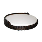 Iconic Pet Rattan / Wicker Round Pet Bed with Handles in Varying Sizes, Dog /Cat Bed made of Woven, Pliable Rattan, Metal Frame Chaise, Indoor / Outdoor LounFurniture, Water Resistant Cushion Cover