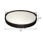 Iconic Pet Rattan / Wicker Round Pet Bed with Handles in Varying Sizes, Dog /Cat Bed made of Woven, Pliable Rattan, Metal Frame Chaise, Indoor / Outdoor LounFurniture, Water Resistant Cushion Cover