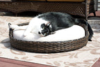 Iconic Pet Rattan / Wicker Round Pet Bed with Handles in Varying Sizes, Dog /Cat Bed made of Woven, Pliable Rattan, Metal Frame Chaise, Indoor / Outdoor LounFurniture, Water Resistant Cushion Cover
