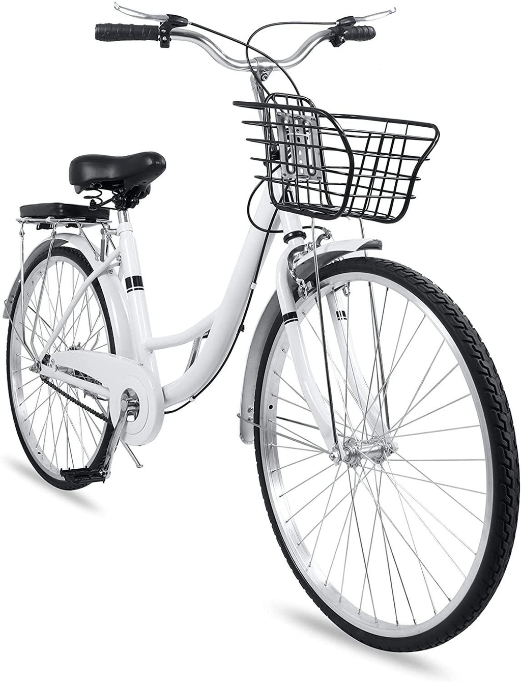 WINTECY Cruiser Bike Women 24 Inch, Men Women Bike Road Bicycle with Basket for Adults - 24 Inch Wheels