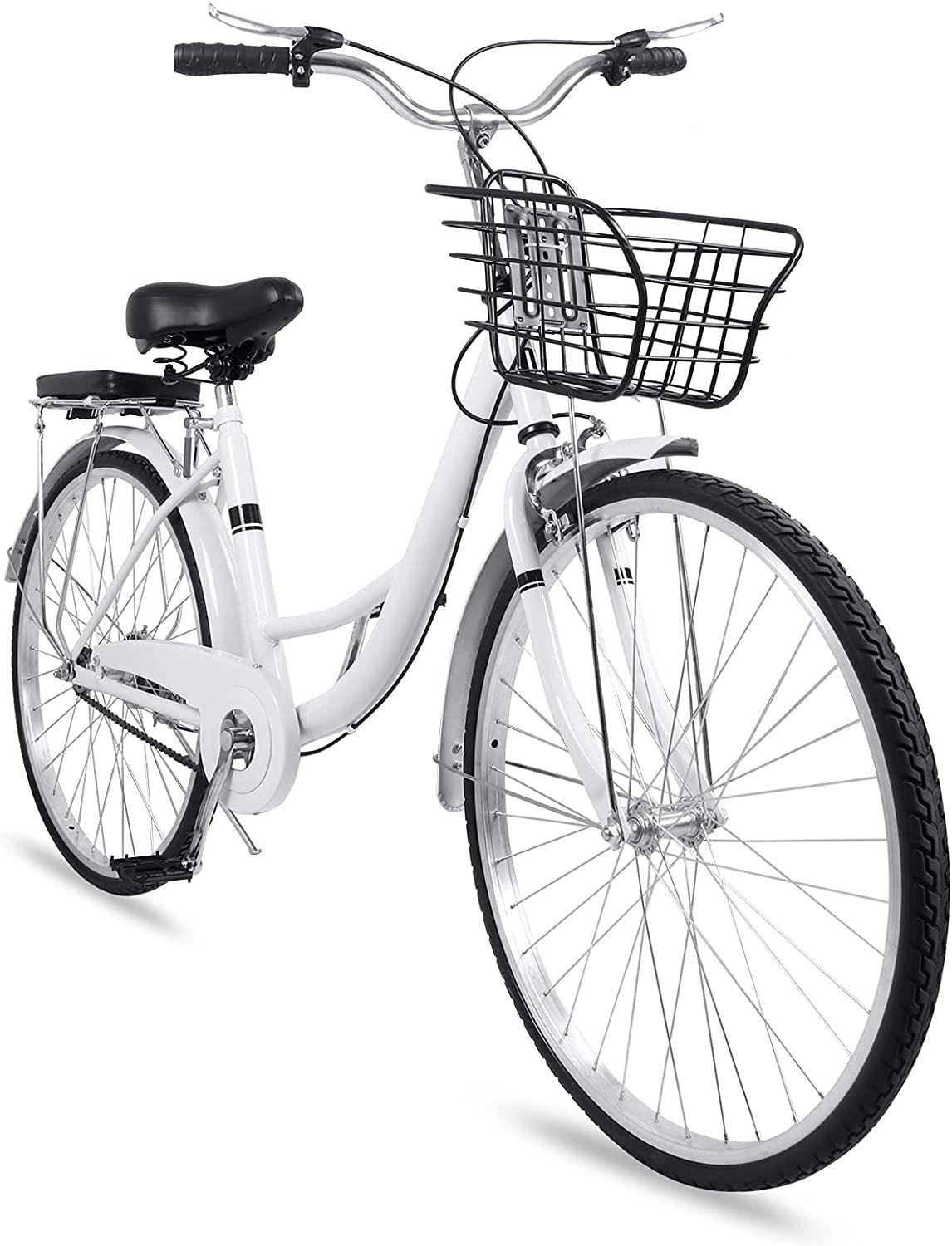 WINTECY Cruiser Bike Women 24 Inch, Men Women Bike Road Bicycle with Basket for Adults - 24 Inch Wheels
