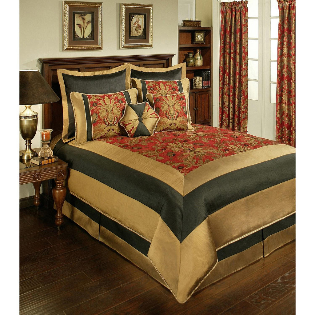 Sherry Kline  Milano Red Black 8-piece Comforter Set Red Queen Microfiber, Chenille