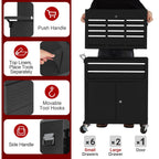 8-Drawer Rolling Tool Chest, 2-in-1 High Capacity Removable Cabinet StoraTool Box with Wheels and Drawers, Detachable Toolbox with Lock for Workshop Mechanics Gara(Black)