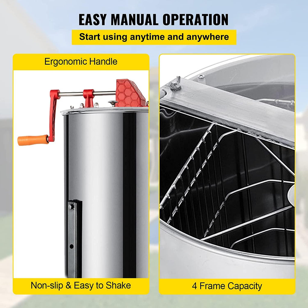 happybuy manual honey extractor separator 4 frame stainless steel honeycomb drum spinner crank beekeeping equipment apiary centrifuge equipment