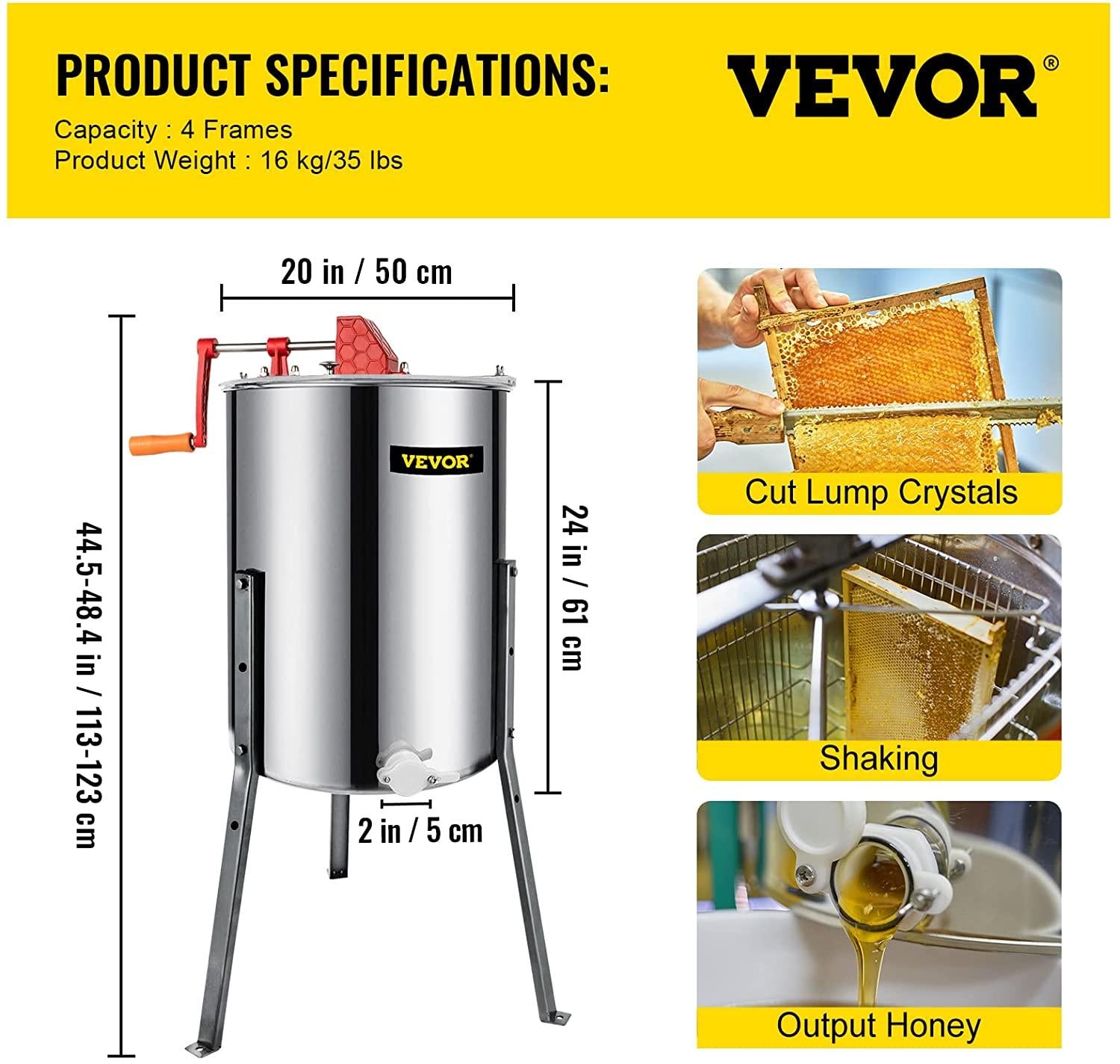 happybuy manual honey extractor separator 4 frame stainless steel honeycomb drum spinner crank beekeeping equipment apiary centrifuge equipment