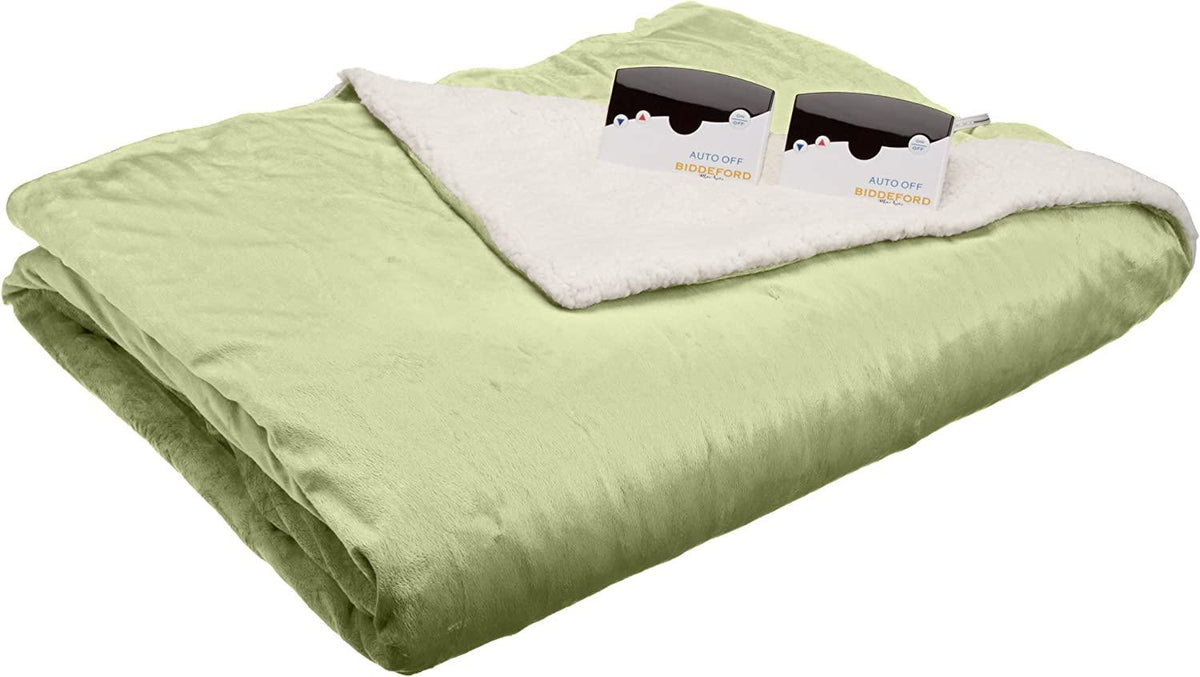 Micro Mink Sherpa Electric Heated Blanket with Digital Controller, King, Sage