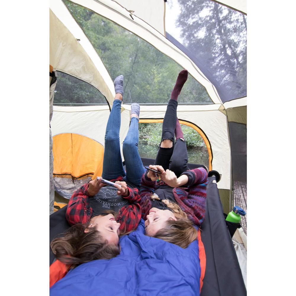 XL Black Portable Adjustable Bunk Bed Camping Bed with 2 Side Organizers